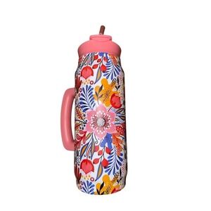 HYDRAGEAR Insulated Water Bottle Floral Print Pink Handle Straw Lid 10.5in 40ML